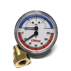 Термоманометр радиальный с клапаном 1/2" 4 бара./120 °С ITAP